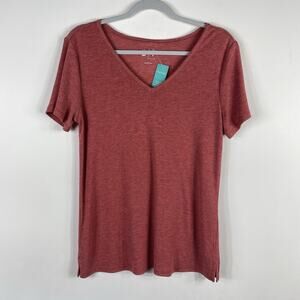 Maurices T-Shirt Large 24/7 Tuck In V-Neck Tee Top Short Sleeve Stretch Red